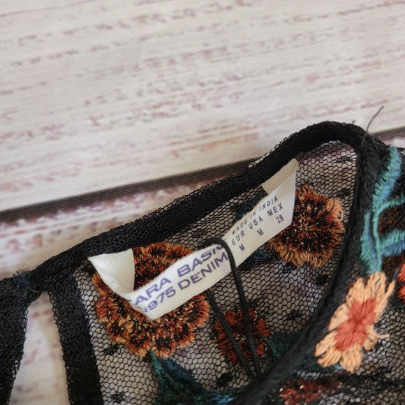 Zara Black Mesh Sheer Lined Embroidered Swiss Dot Mini Dress Medium NWT - Picture 2 of 6